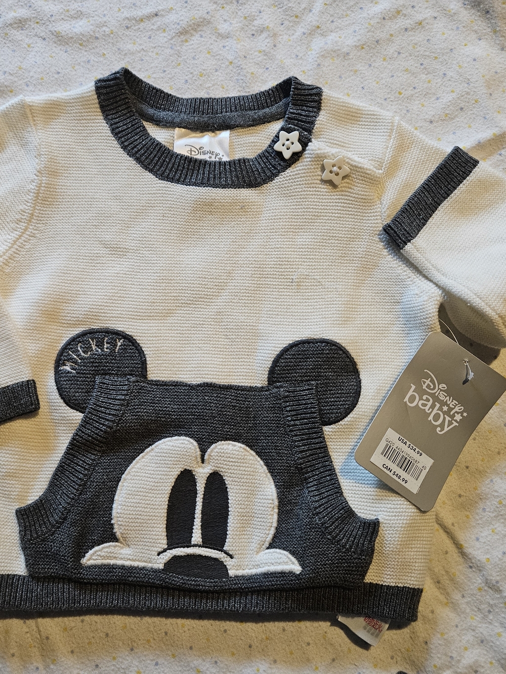Disney Cream and Charcoal Mickey Knit Sweater Top